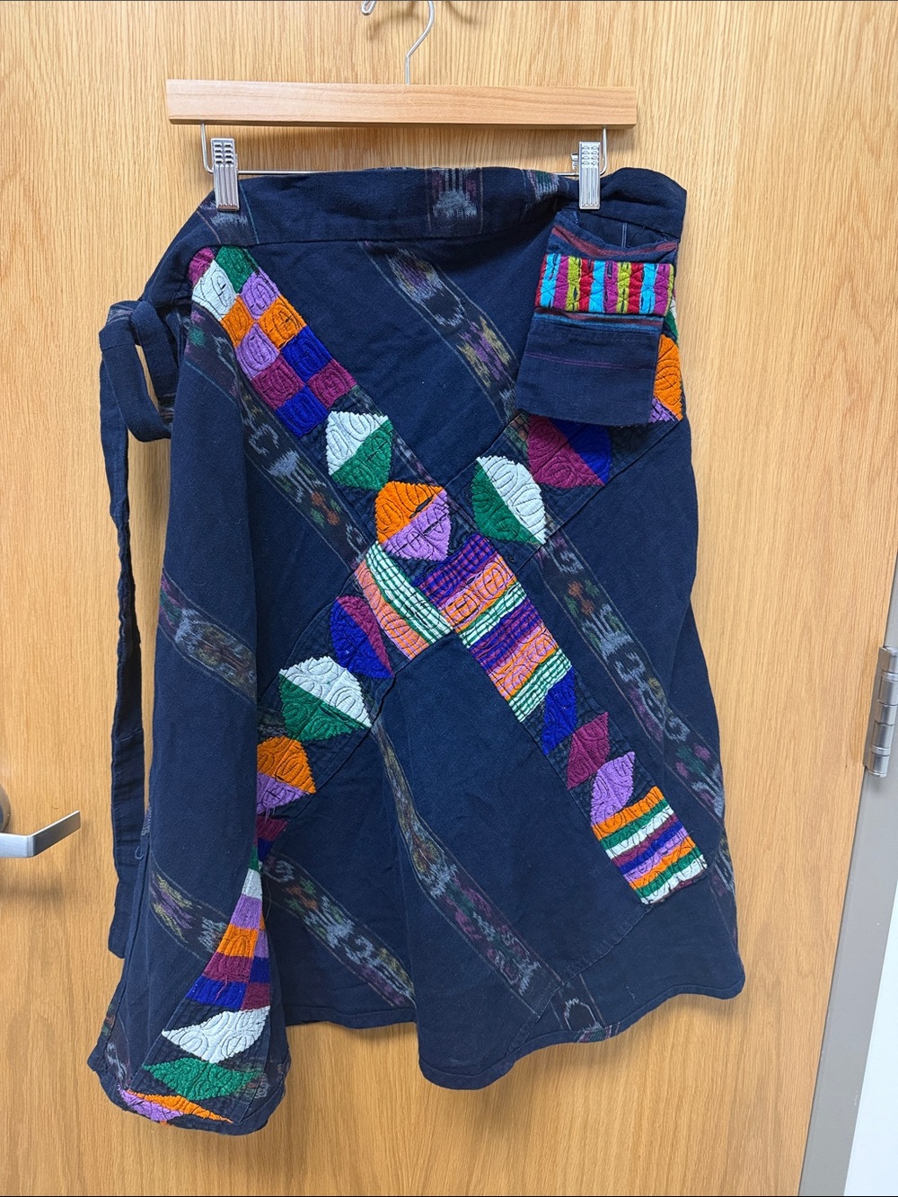 Traditional Guatemalan Artisan Made Bohemian Embroidered Navy Wrap Skirt